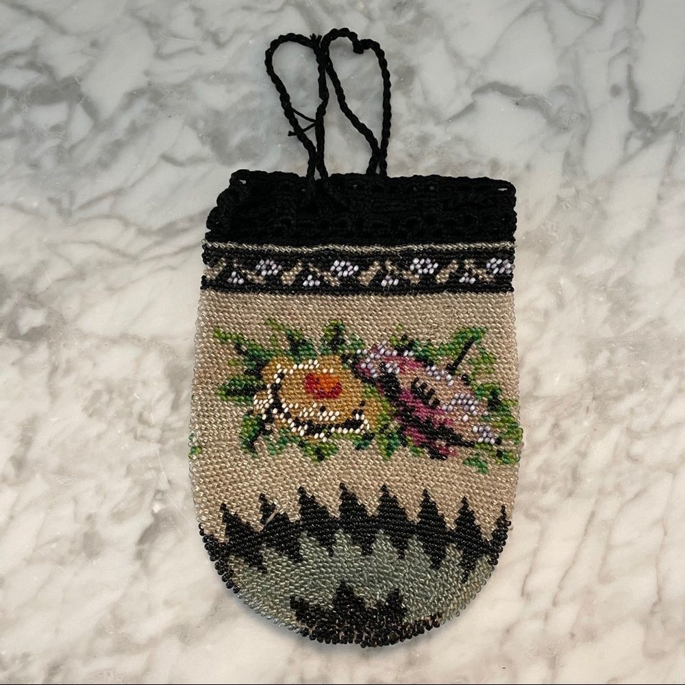 Antique Microbeaded Reticule Drawstring Purse - Picture 2 of 5